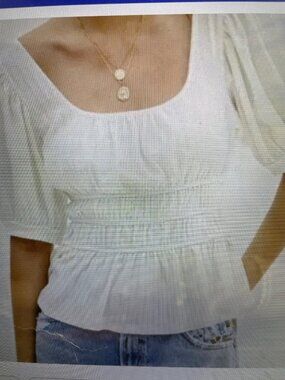 Maeve Anthropologie Smocked Peplum White top XS puff sleeve square neck,Festival